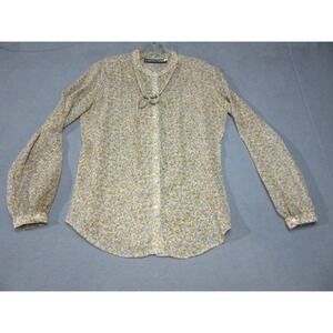Paula Saker Blouse Womens 6 Beige Excellent Floral Mesh Tie Neck Vintage Top